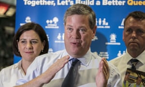 LNP leadership Deb Frecklington, Scott Emerson and Tim Nicholls at a Mitre 10 hardware store in Springfield, Brisbane.