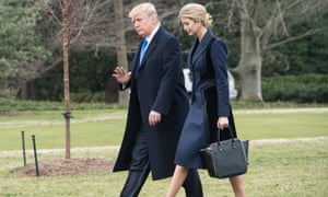 The president and his daughter walk on White House grounds. Ethics concerns have been raised about Ivanka’s new position and the promotion of her brand, in which she retains a financial stake.