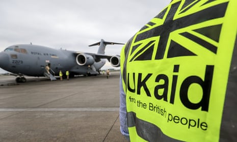 A Royal Air Force plane delivering vital UK aid arrives in Kathmandu, Nepal