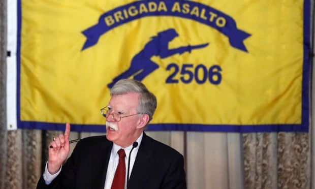 The US national security adviser, John Bolton, addresses the Bay of Pigs Veterans Association in Coral Gables, Florida, on the 58th anniversary of the United States’ failed 1961 invasion of the island on Wednesday.