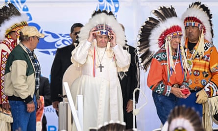 Pope Francis visiting Muskwa Park in Alberta, Canada, in 2022, during what he described as a ‘penitential journey’ to apologise to Indigenous survivors of historic child abuse committed at Catholic-run institutions in Canada.