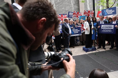 Kemi Badenoch speaking to Tory activists in Westminster this morning.