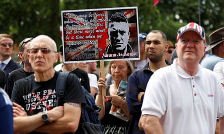 Supporters of Tommy Robinson outside the Houses of Parliament