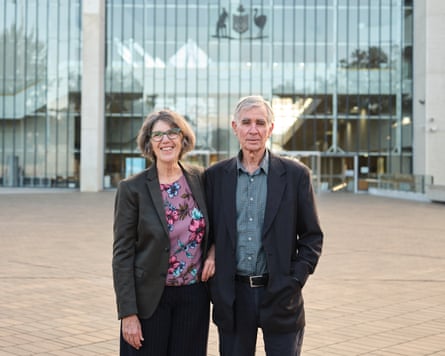 Wendy Wales outside the high court in Canberra. ‘The droughts, the bushfires, the floods – are directly connected to greenhouse gases, and massive fossil fuel projects like Mt Pleasant Optimisation simply add fuel to the fire,’ she said.
