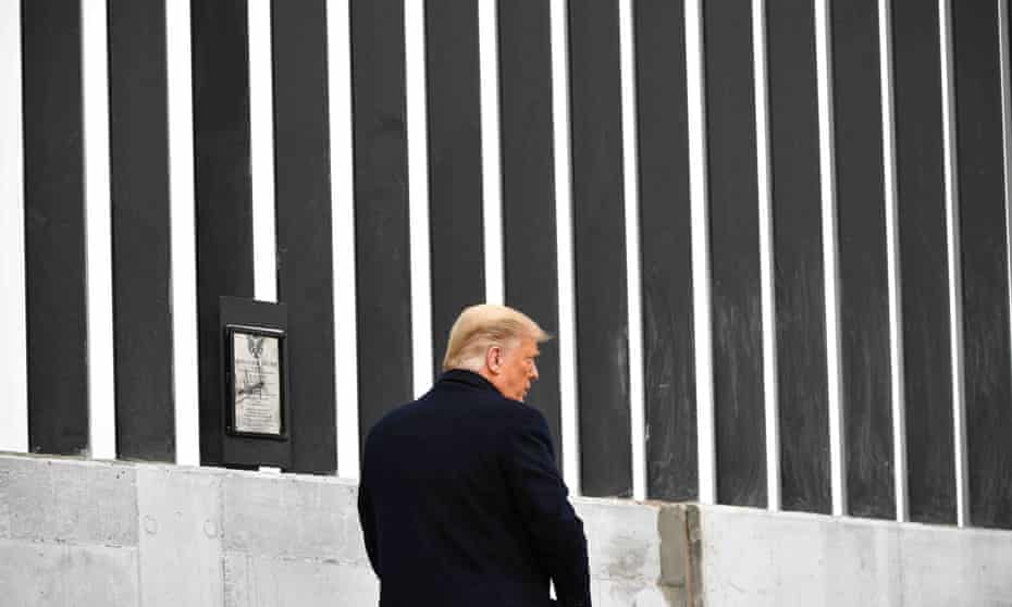 Donald Trump tours a section of the border wall in Alamo, Texas, on 12 January 2021.