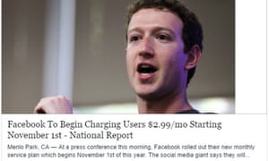 A fake news report claiming that Facebook was to begin charging for its service.