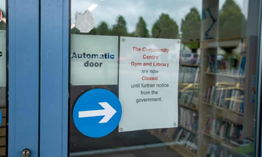 Craven Arms in lockdown. The door to the library, which is now closed.