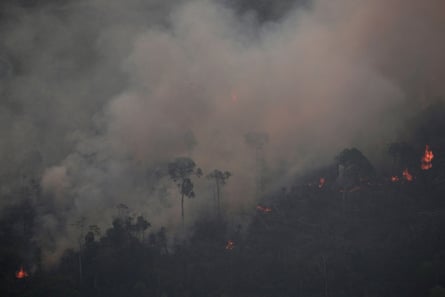 An Amazon rainforest fire near Porto Velho, Rondonia State, Brazil.