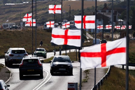 England flags adorn lampposts successful Sheerness, Kent