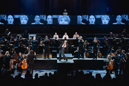 Max Revell (centre) as a silent Shostakovich in Aurora Orchestra’s Proms performance in 2025.