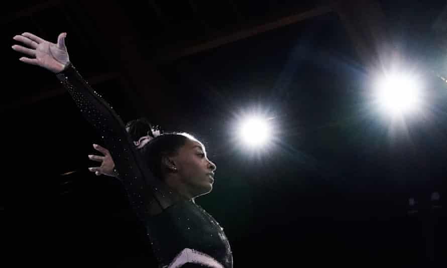 Simone Biles of the United States trains on vault for artistic gymnastics at Ariake Gymnastics Centre in Tokyo, Japan, on July 22, 2021