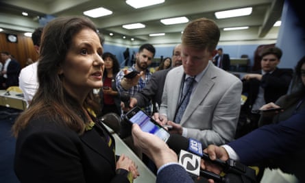 Libby Schaaf, mayor of Oakland, talks to reporters about the arrival of the Grand Princess cruise ship on Monday.
