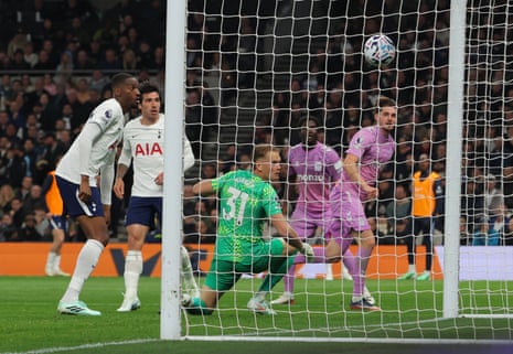 Jack Rudoni's shot flies over the crossbar as players and the goalkeeper watch