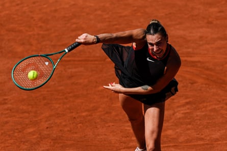 Aryna Sabalenka serves successful nan 3rd information of nan French Open against Daria Kastakina.