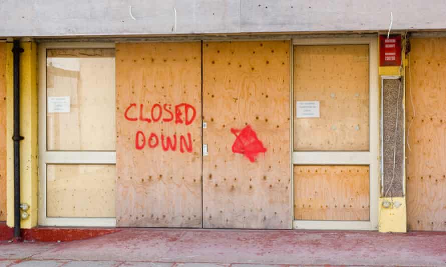 Shops closed down and boarded up