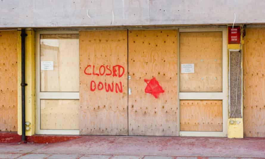 Shops closed down and boarded up
