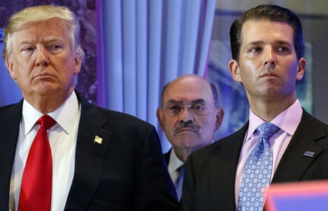 Former Trump Organization CFO Allen Weisselberg flanked by Donald Trump and his son Donald Trump Jr in 2017.