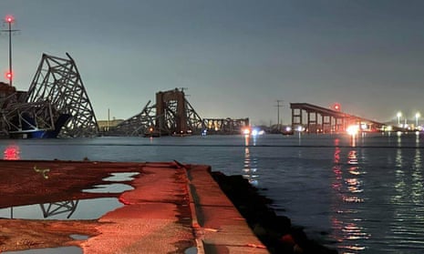 In this photo provided by the Harford County Fire and EMS, the Francis Scott Key Bridge is shown collapsed after it was struck by cargo ship The Dali March 26, 2024 in Baltimore.