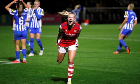 Beth Mead celebrates scoring Arsenal’s second goal.