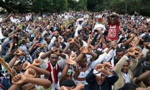 Oromo people stage a protest against the Ethiopian government in 2016.