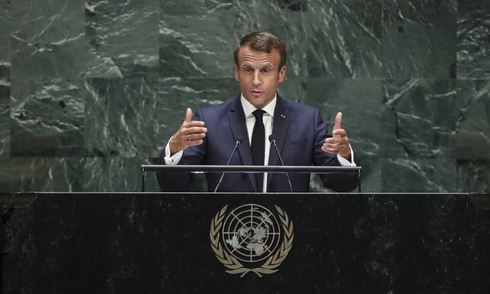 President of France Emmanuel Macron addresses the United Nations General Assembly at UN headquarters on September 24, 2019 in New York City