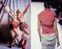 Left: Vivienne Westwood outfits from the Portrait collection, autumn-winter 1990-91. Right: Comme des Garçons Look 6 from the Body Meets Dress–Dress Meets Body collection, spring-summer 1997 (detail)