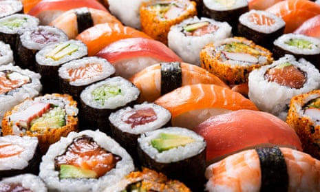 Maki ands rolls with tuna, salmon, shrimp, crab and avocado