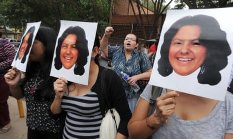 Activists protest against the murder of environmental activist Berta Cáceres in La Esperanza, Honduras.