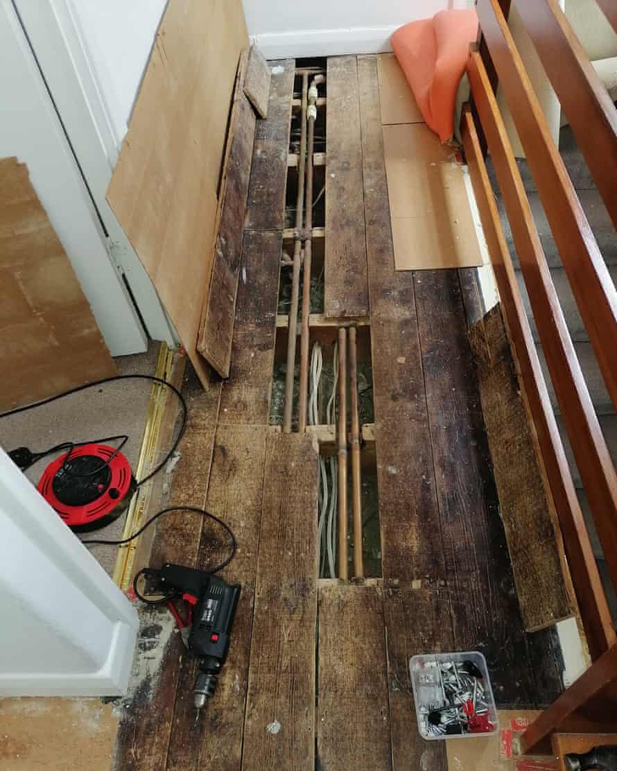 Helen followed YouTube videos to fix her floorboards.