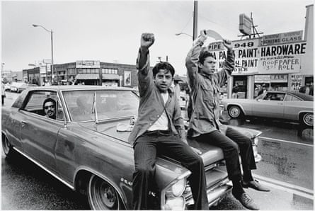 Two young Chicano men during a protest in Los Angeles, 1970.