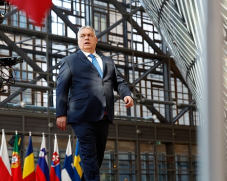 Hungary’s prime minister Viktor Orbán arrives for the EU summit at the European Council building in Brussels.