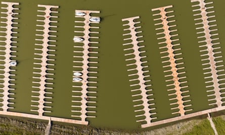 Docks float in the Browns Ravine Cove area of Folsom Lake.