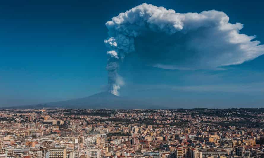 A spectacular recent eruption of Etna seen from Catania.