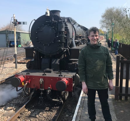 Luke Turner with a (full-sized) locomotive.