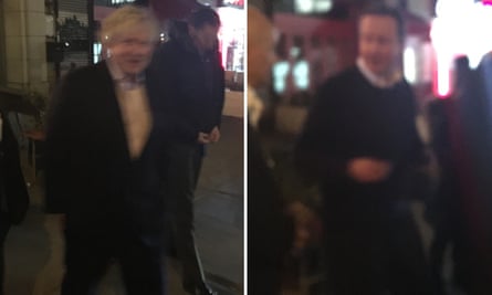 Boris Johnson and David Cameron leave a restaurant in Harlem, New York, after having dinner together.