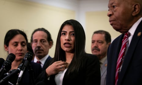 Yazmin Juarez, whose daughter died after detention by US Immigration and Customs Enforcement, speaks during a news conference on Capitol Hill.