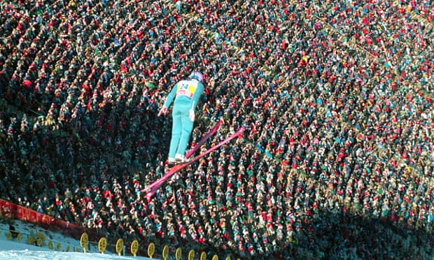 Eddie in the 90m Olympic ski jump competition.