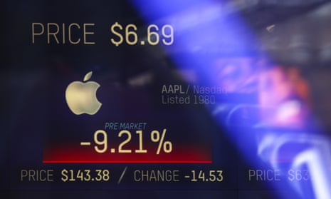 Apple’s numbers on Thursday displayed on a Nasdaq screen in Times Square, New York.