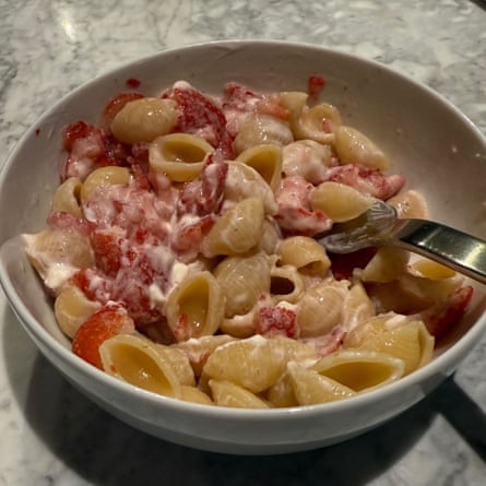 Bowl of pasta and strawberries