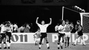 July 1990 Gary Lineker celebrates after scoring England’s equaliser which took the World Cup semi-final against West Germany into extra time
