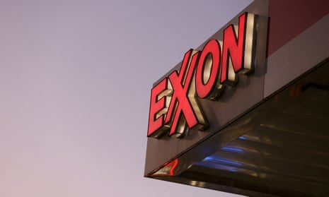 Signage is seen at an Exxon gas station in Brooklyn, New York City.