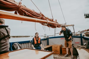 Dom, the Salford’s skipper, gives his orders. Patrick Barkham is pictured on the left of the image, seated.