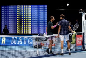 Daniil Medvedev with Rafael Nadal after winning their semi-final.