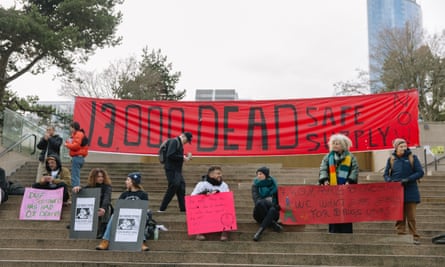 A rally in support of the Drug User Liberation Front, who operated a compassion club in Vancouver, British Columbia, on 16 January.