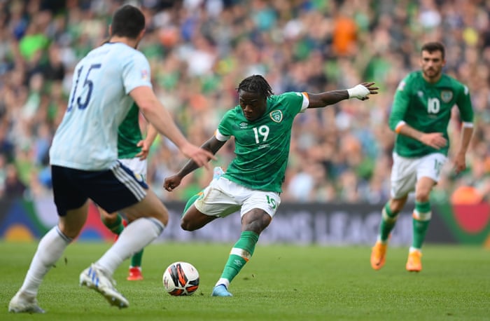 Michael Obafemi fires in his first international goal.