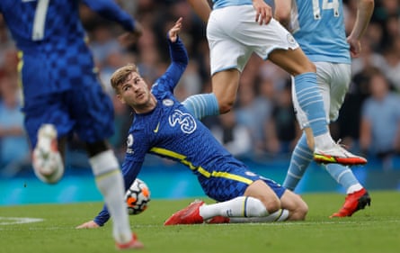 Timo Werner, seen here easily losing the ball against Manchester City in September, has struggled to convince since his move to Chelsea last year.