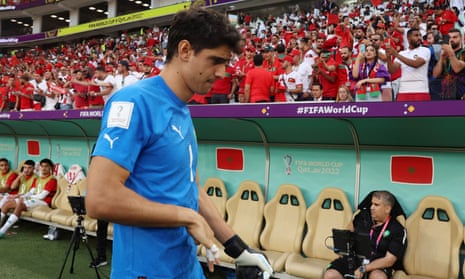 Morocco goalkeeper Yassine Bounou cut a forlorn figure as he withdrew from the Morocco line-up with illness seconds before kick-off in their match against Belgium.