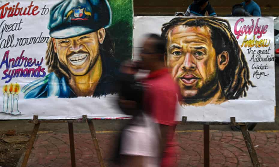 Paintings of Andrew Symonds are seen in Mumbai, India, following the former Australia cricketer’s death.