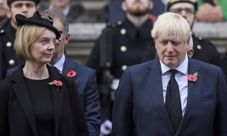 Liz Truss and Boris Johnson at the Remembrance Sunday ceremony on Whitehall in London