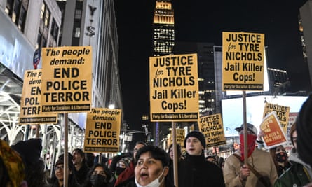 People gather in Times Square in New York to protest against the police assault of Tyre Nichols.